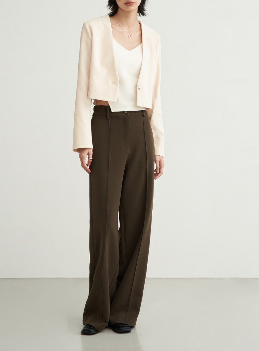 可拆領絨面短版西裝外套